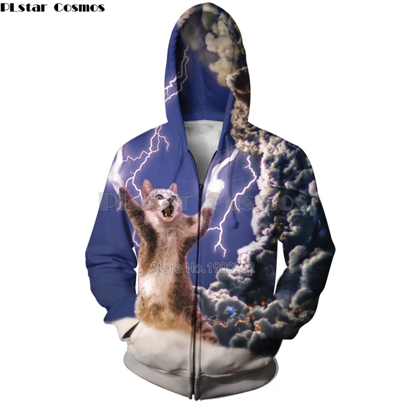 

PLstar Cosmos Cute Cat Funny Hoodie zipper Crewneck Sweatshrit Women/Men Hooded Hoodies drop shipping