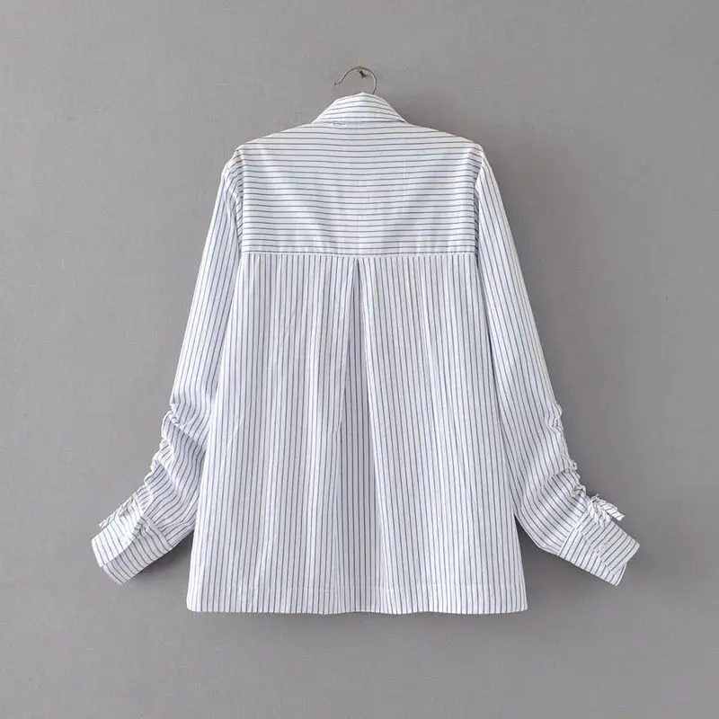 womens tops and blouses 2018 autumn tunics embroidery long sleeve striped shirt feminina office lady white shirts work wear |