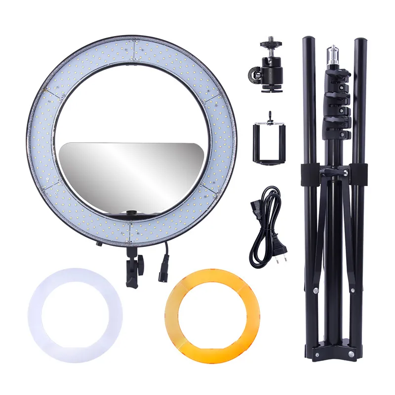 

Rl-188 18 Camera Photo Studio Phone Video Dimmable photographic 55W 240 LED 5500K Ring Light Lamp Tripod Stand Mirror