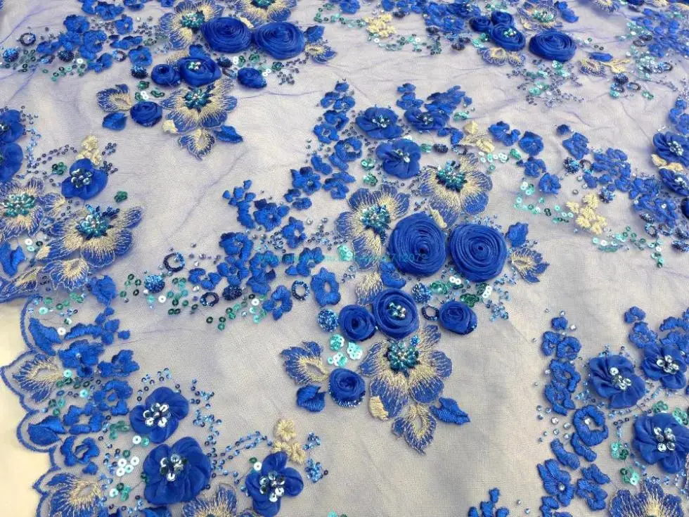 В продаже 3D вышитое блестящим бисером кружево ткань 129 5 см ширина в синем по двору
