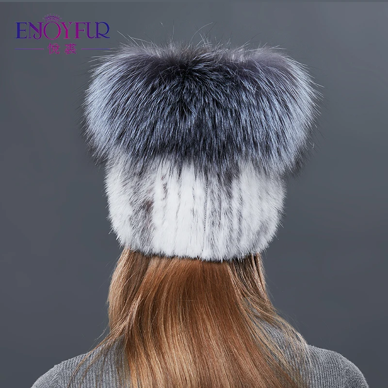 ENJOYFUR/Модная шапка из меха норки с кошачьими ушками женские меховые зимние шапки