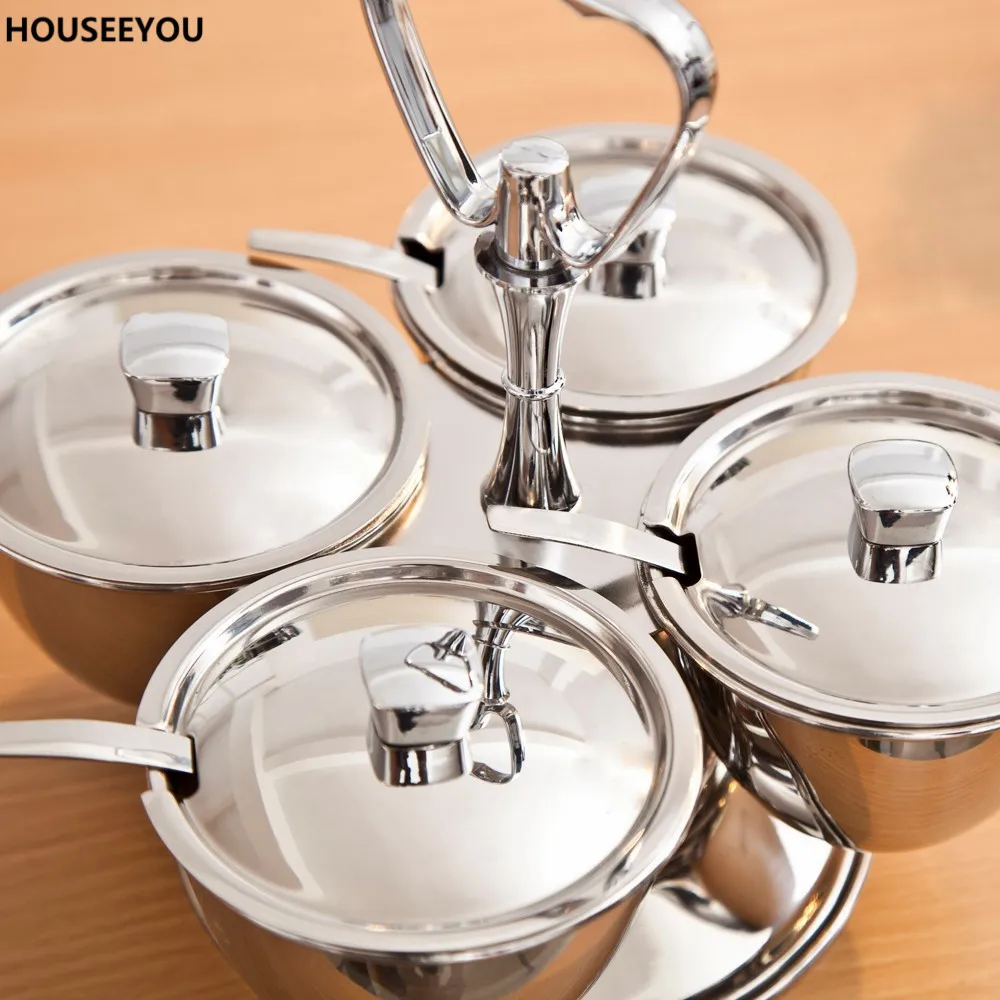 Вращающаяся 4-миска набор приправ поддоны из нержавеющей стали для соли и перца