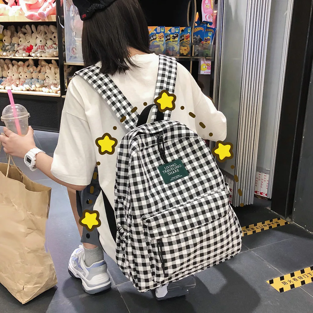 

Women's Backpack Student Travel Bag Large Capacity Lattice Schoolbag For Teenage Girls Multi-function Bagpack Mochila Feminina