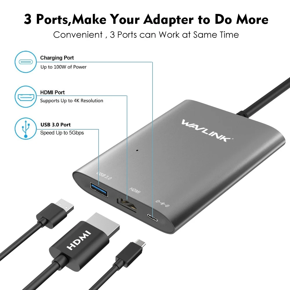 Алюминиевый концентратор USB C Wavlink внешний 3 1 Gen 2 Супер Скоростной типа с портами