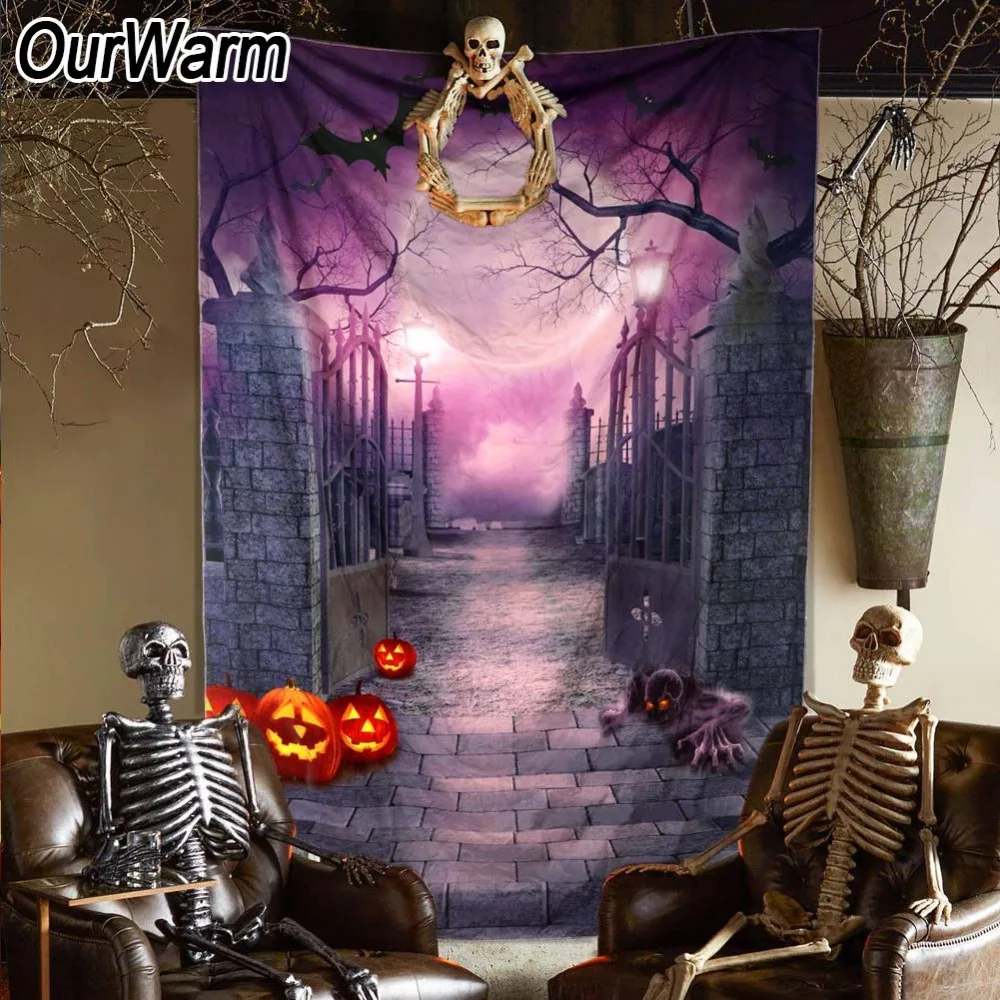 OurWarm 150x220 см Хэллоуин фон для фотосъемки кладбище двери цветная сортировочная