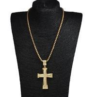 big cross pendant chain iced out paved zirconia yellow gold filled hip hop mens necklace