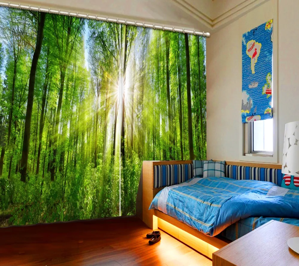 

3D Curtain Sunshine Green Woods Blackout/Sheer Window Curtains For Living Room Bedroom Curtain Drapes Cortinas Para