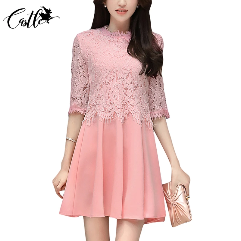 2017 Весна Для женщин Элегантный новый стиль свободный Половина рукавом Кружево