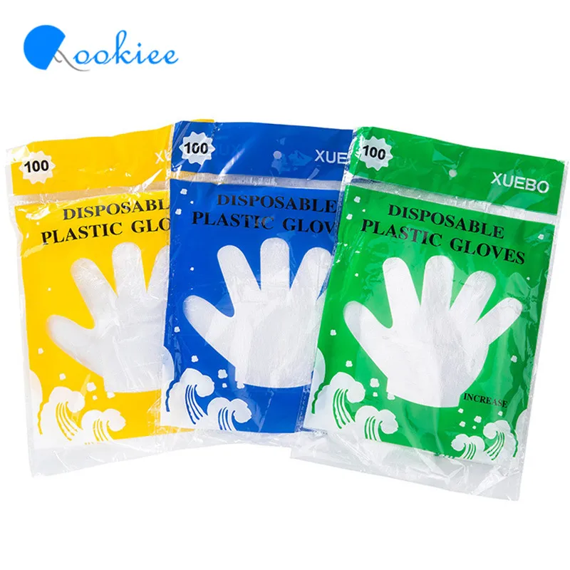 Qookiee 100 шт./компл. одноразовые перчатки Пластик для Еда/уборка/Пособия по