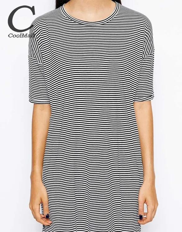 Fashion Women Casual O-Neck Stripe Dress Asymmetric Above Knee Summer Dresses 2015 Plus Size 24 | Женская одежда