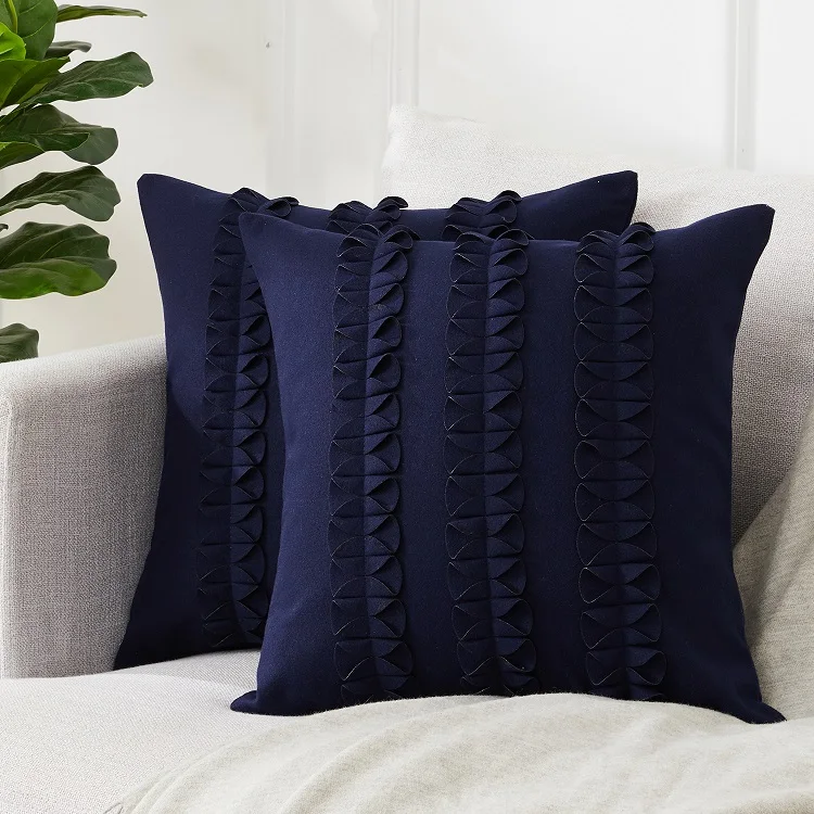 Navy Blue-Set of 2 Topfinel Мягкая Милая наволочка с бантиком, наволочка для подушки, роскошные квадратные декоративные подушки для дивана, кровати, автомобиля, подушки для дома - Цвет: Navy Blue-Set of 2