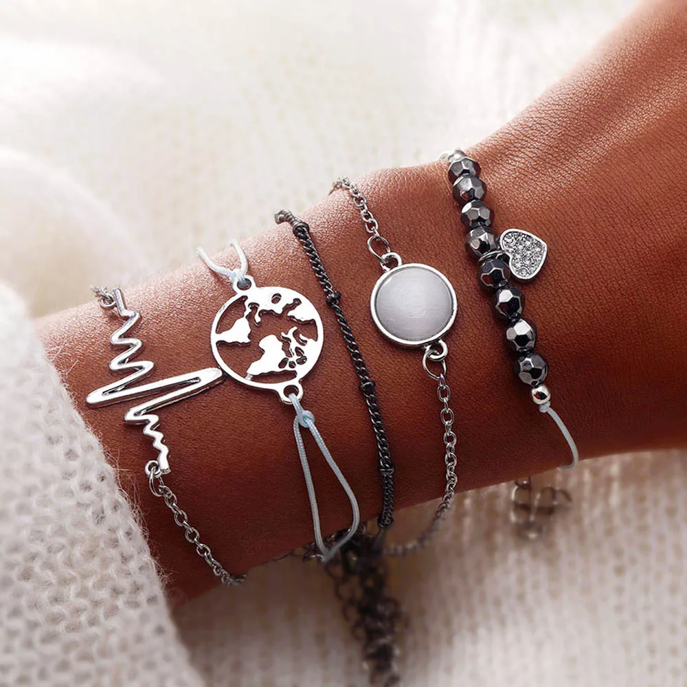 DAXI богемные браслеты с буквами набор для женщин многослойная цепочка и звено