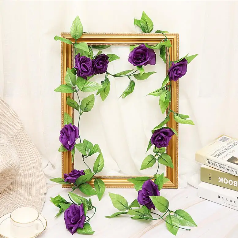 darkpurple 250 см/лот шелковые розы плюща лоза с зелеными листьями для дома Свадебные украшения поддельные листья diy Висячие гирлянды искусственные цветы - Цвет: darkpurple