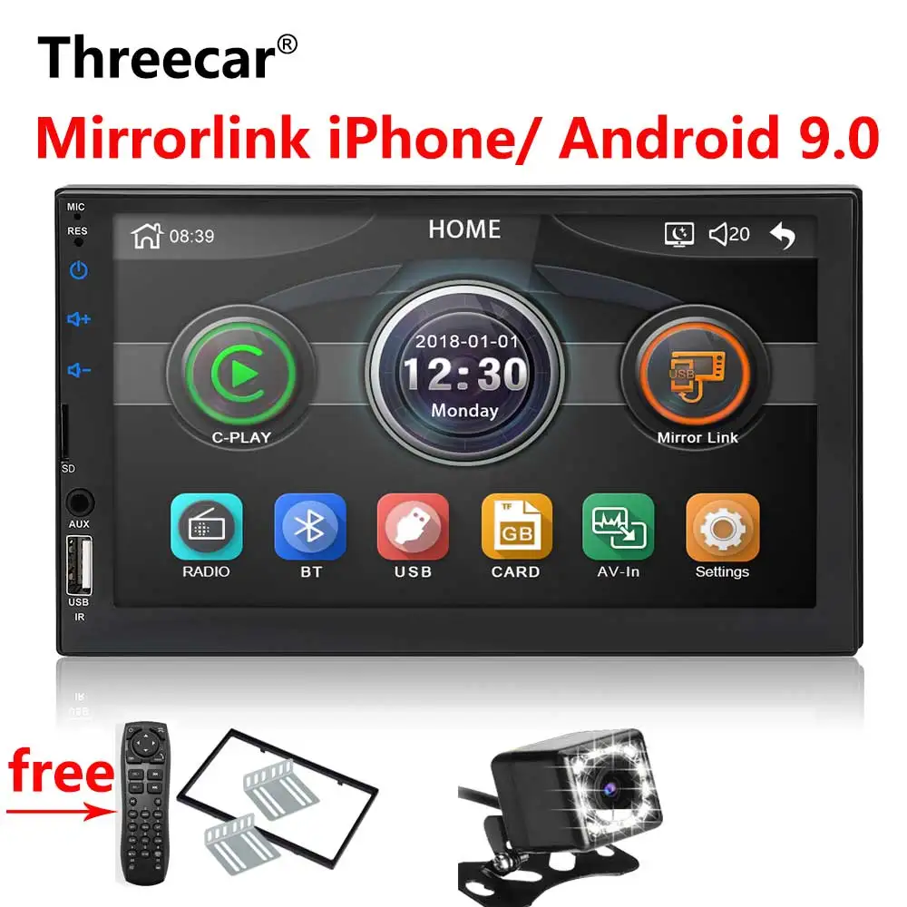 with 12 camera Встроенное Зеркало Ссылка iPhone Android 9,0 2din автомобильный Радио 7 дюймов Bluetooth USB заднего вида Камера MP5 плеер один DIN Авторадио - Цвет: with 12 camera