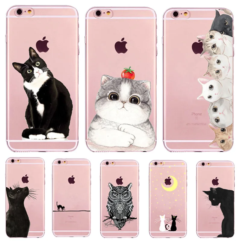 Мягкие силиконовые чехлы из ТПУ с милым котом для iPhone 5 S SE X чехол 6s 6 7 8 Plus задняя
