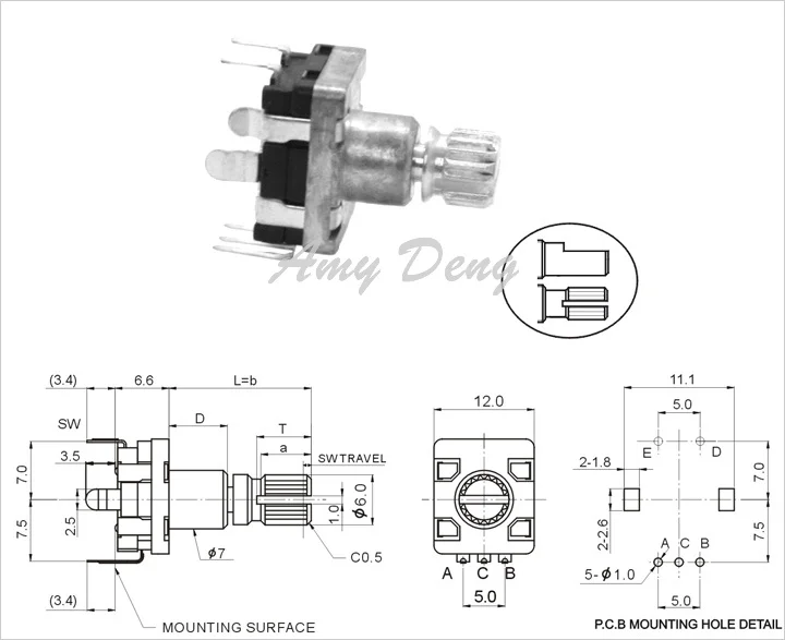 20pcs/lot EC11 encoder with switch 20 point pulse axis 10MM digital potentiometer | Электронные компоненты и