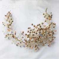 himstory gorgeous handmade gold pearl hairband long free bending beaded crystal bridal wedding headpiece hair accessories