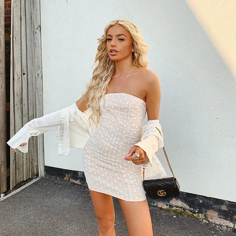 2019 Новое Женское летнее платье с двойной сеткой в горошек вышивкой сексуальные