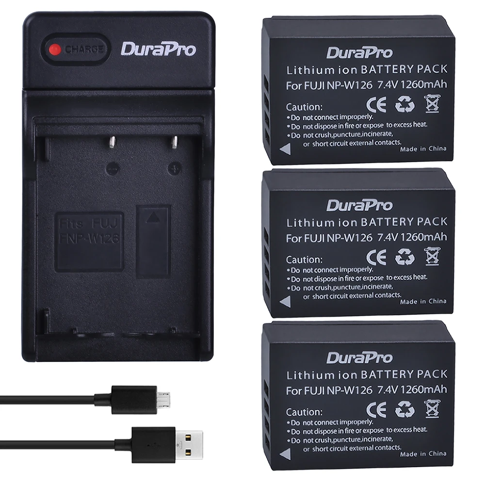 DuraPro 3 шт. NP W126 литий ионная батарея + USB одно зарядное устройство для Fuji HS50 HS35 HS33