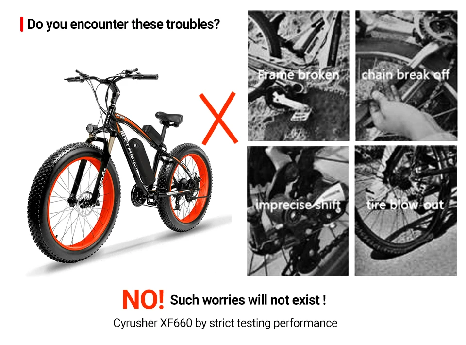 Extrbici XF660 500 Вт 48 в электрический мужской горный велосипед 4,0 дюймов Fat Tire дисковый тормоз пляжный снегоход регулируемый вынос обновленный