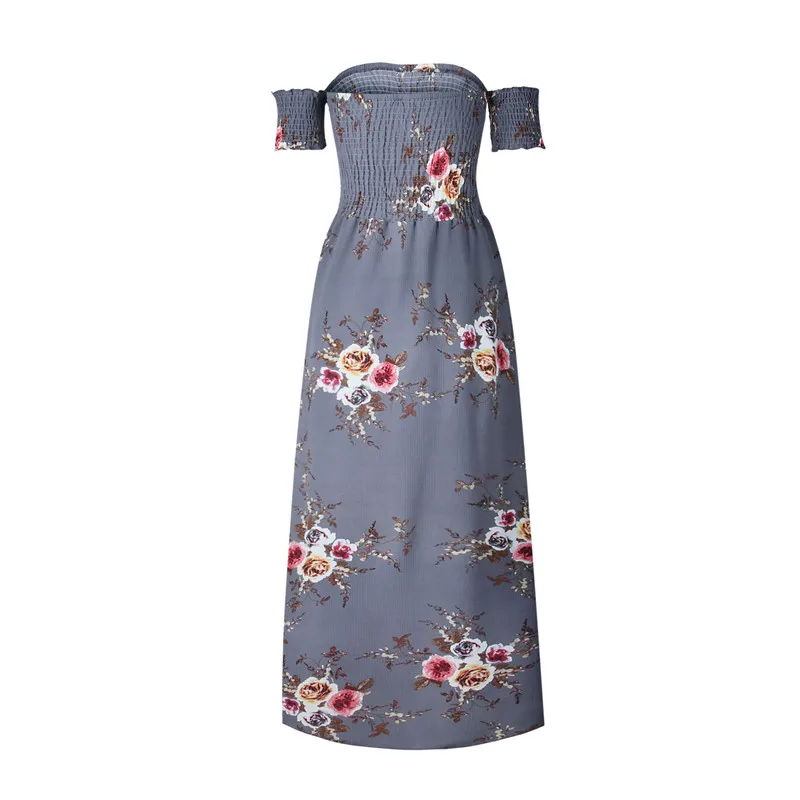 Boho Стиль длинное платье Для женщин топ с открытыми плечами летние платья Цветочный принт элегантное шифоновое белое платье Maxi dress Vestidos