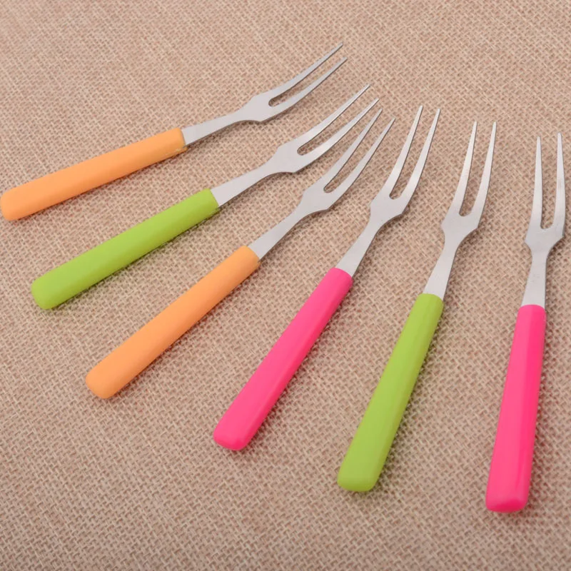 KMYC 6Pc/Set Stainless Steel Fruit Fork Set Food Picks Cake Dessert Forks Two-Tin Knife Party Wedding Durable Cutlery Tool | Дом и сад