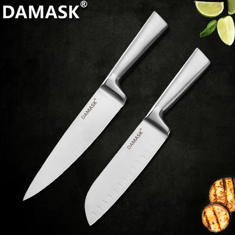 2 pcs set Дамасский дизайн, кухонный нож из нержавеющей стали, 3Cr13mov, острое лезвие, набор поварских ножей, слайсер для суши, сашими, нож для приготовления хлеба - Цвет: 2 pcs set
