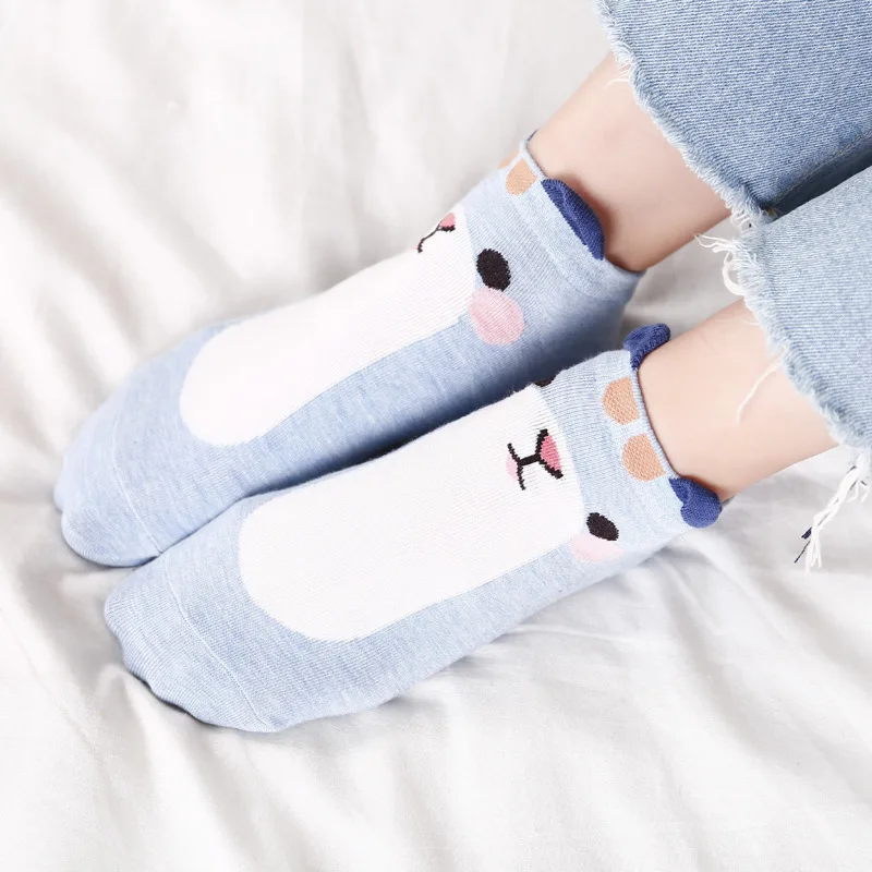 Женские носки с объемными ушками Kawaii Animal хлопковые до щиколотки объемным