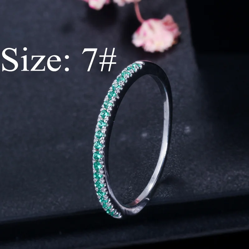 Green Size 7 CWWZircons Stack Skinny Micro Pave CZ Модные женские обручальные свадебные вечерние кольца с кубическим цирконием наборы ювелирных изделий подарок R127 - Цвет основного камня: Green Size 7