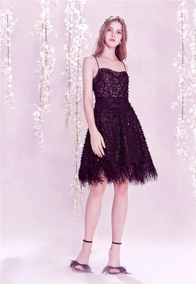 

black elegance Feathers dress 2019 New Women Spaghetti Strap Vestidos Celebrity evening party bodycon bandage dresses
