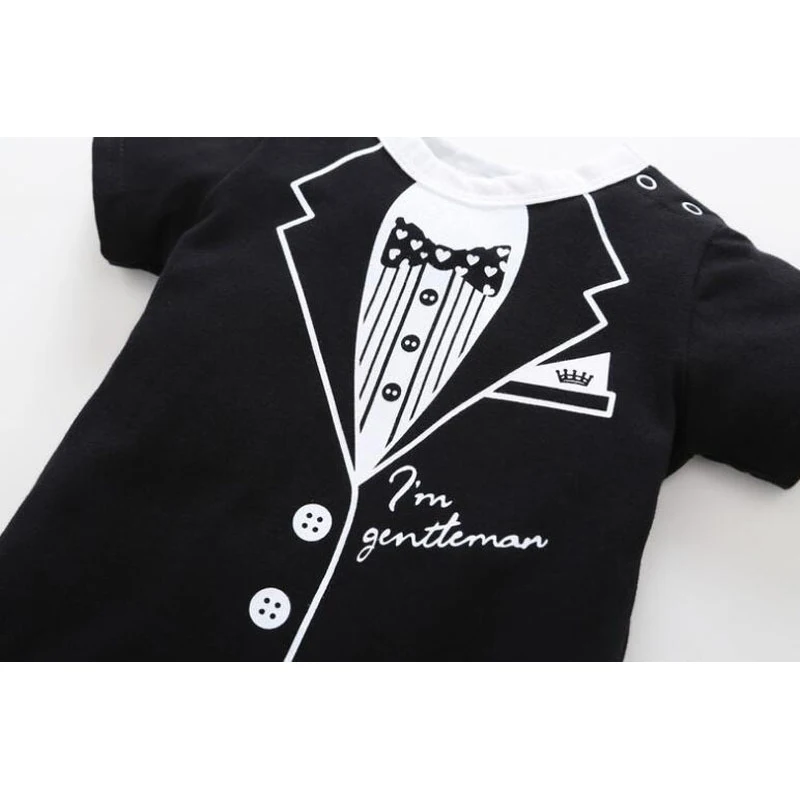 Newborn Baby Clothing Summer Gentleman Rompers 0-12M Infnat Boys Cotton Jumpsuit Male Bebe Body Clothes Tie Print Short Sleeve |