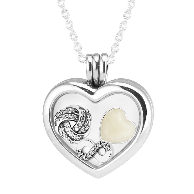 

Original 925 Sterling Silver Collier Necklaces for Women Floating Heart Locket Necklaces and Pendants with Petites Charm