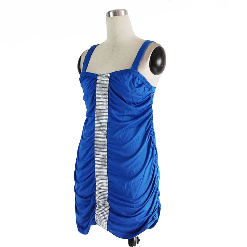 Летнее синее Бандажное платье на тонких бретельках с бриллиантами Новое