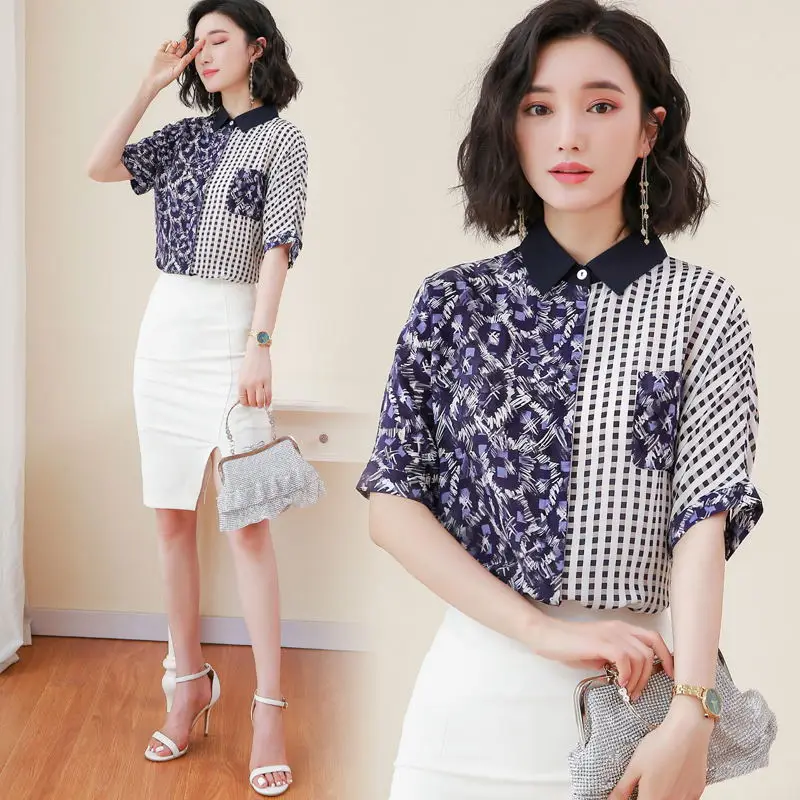 Новая летняя Модная элегантная женская блузка с принтом OL рубашки мода высокое