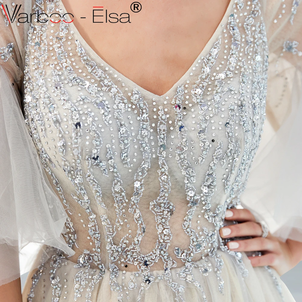 VARBOO_ELSA серые роскошные сексуальные вечерние платья длинные новинка 2018 Тяжелые
