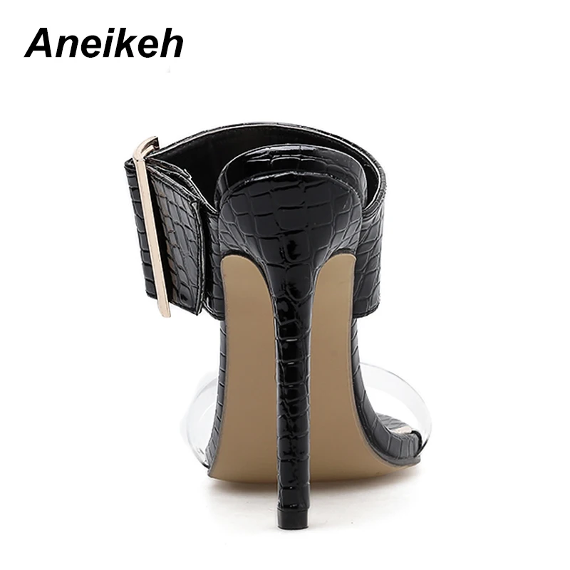Aneikeh/модные босоножки на шпильке с открытым носком и пряжкой; летние модные босоножки; женская обувь на высоком каблуке; Цвет Черный; Размеры 35-40