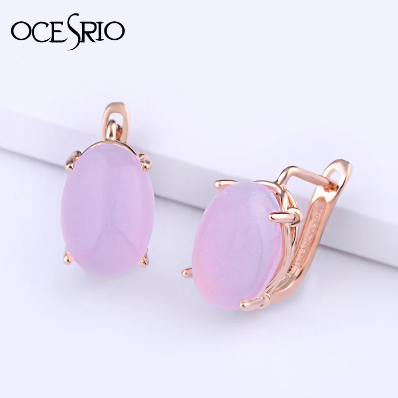 Женские серьги с камнями OCESRIO корейские из розового золота 585 пробы зеленого