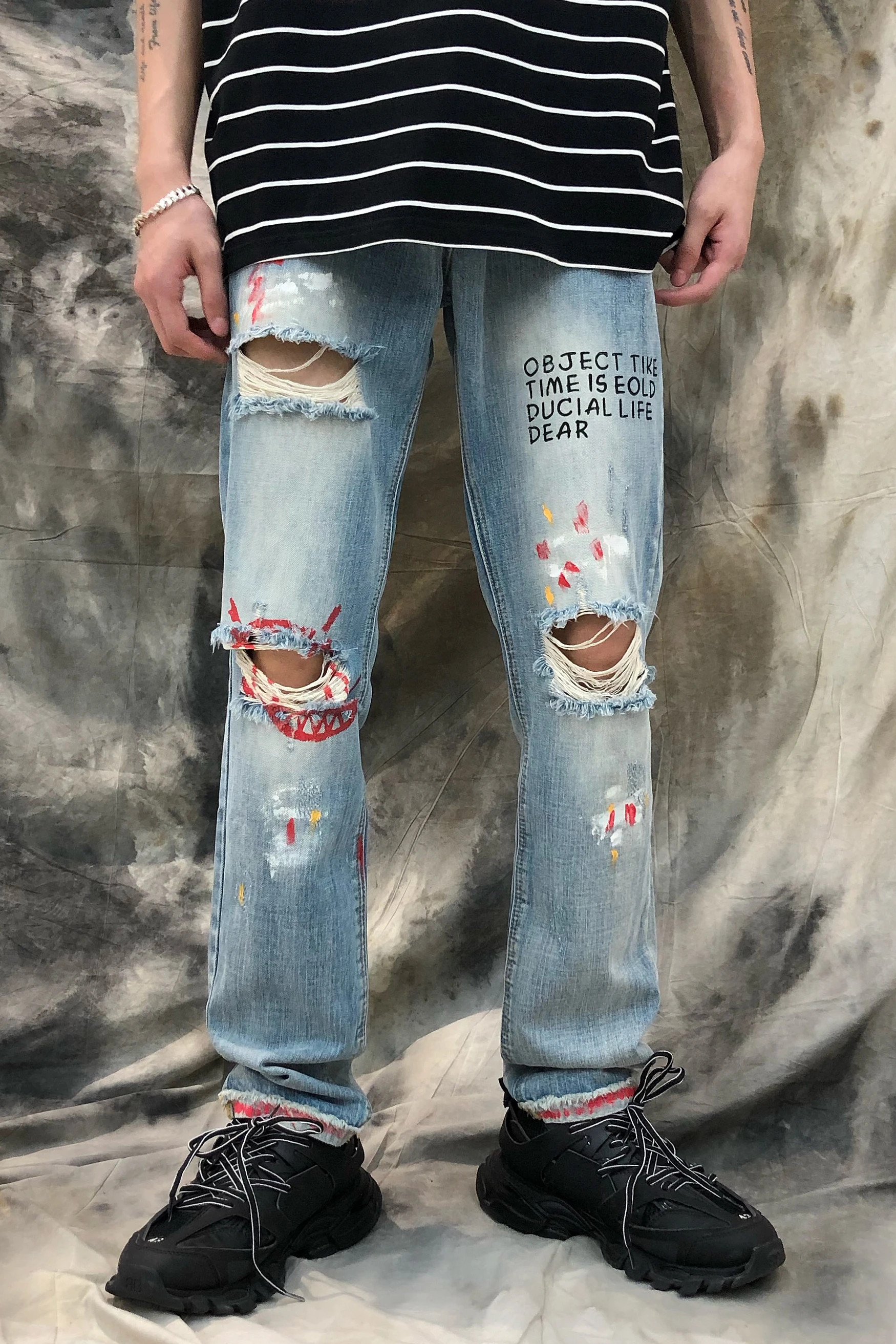 S XXL! Оригинальный дизайн/свободные рваные джинсы в стиле хип хоп с принтом
