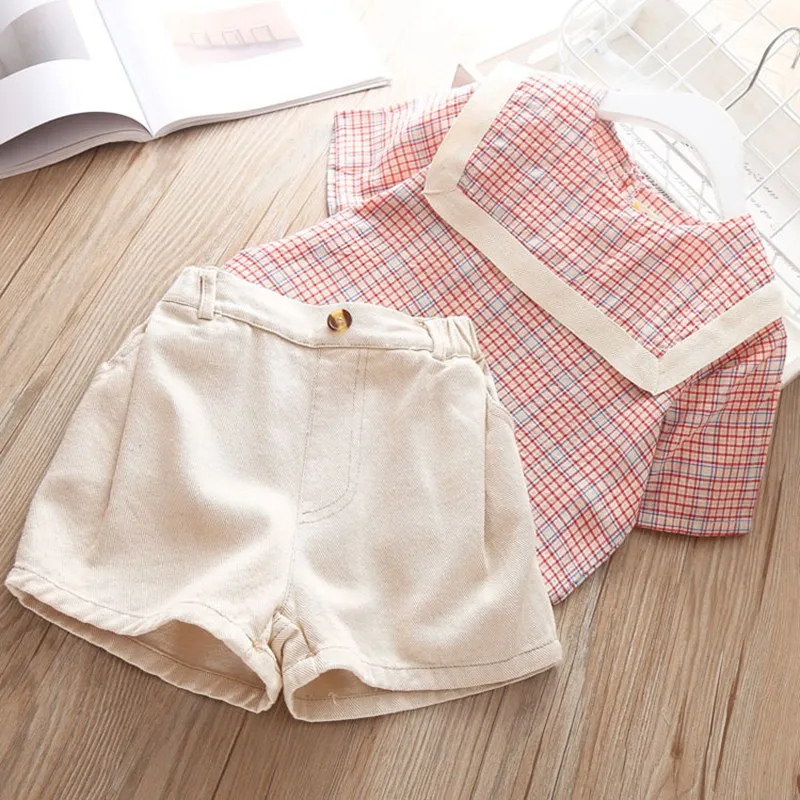 2019 модный школьный стиль Лето блузка для маленьких девочек футболка + шорты брюки