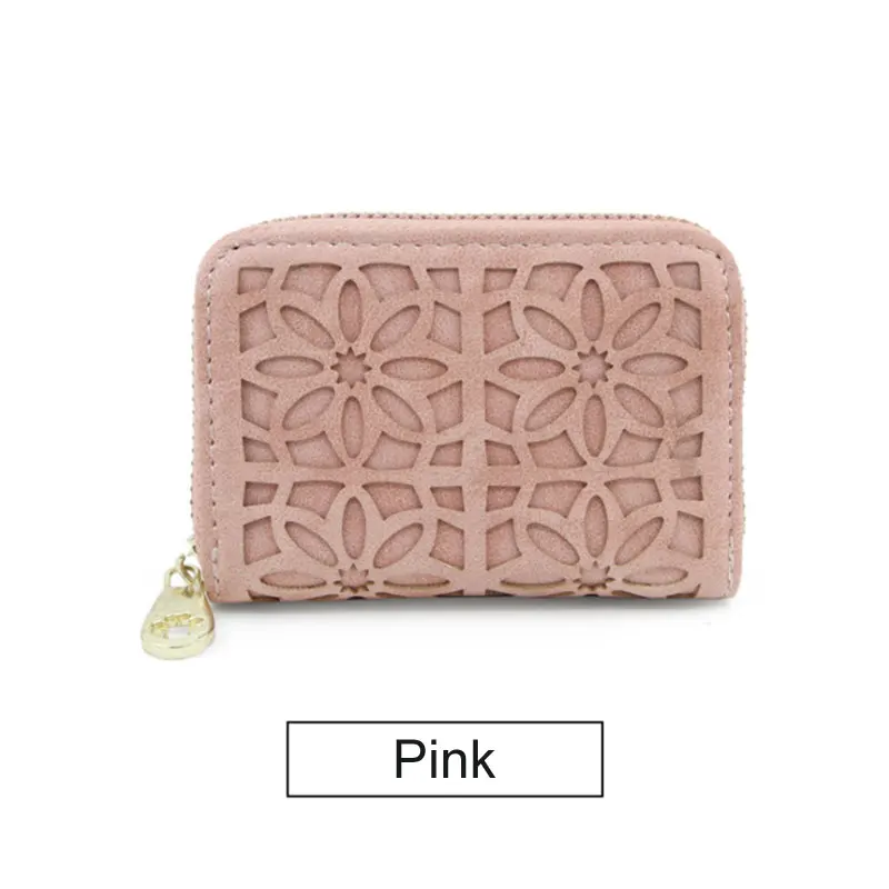 Pink Женский кошелек, женские короткие кошельки, полые цветы, Сумочка для женщин, кошельки для монет, держатель для карт, Portefeuille Femme - Цвет: Pink