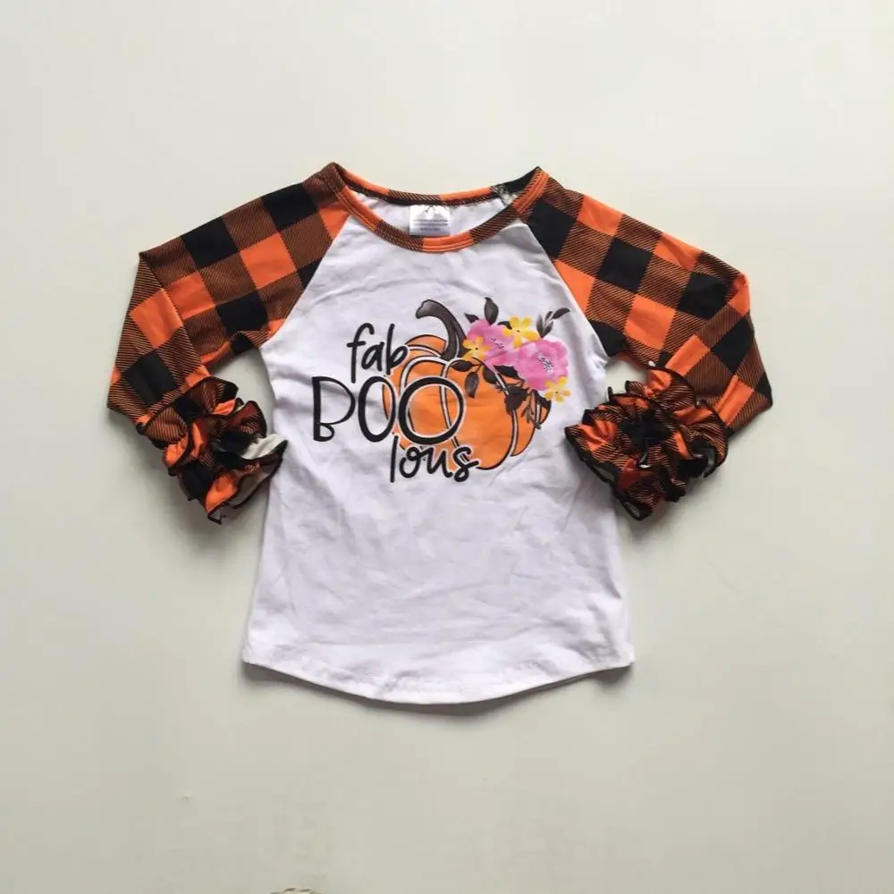 Детская одежда для девочек на Хэллоуин Раглан с тыквой оранжевыми и черными