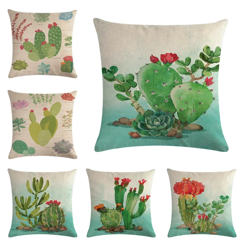 

Cactus Pillow Case Plant Pattern Cotton Linen Decorative For Home Hotel Office Bedroom Throw Pillow Cover