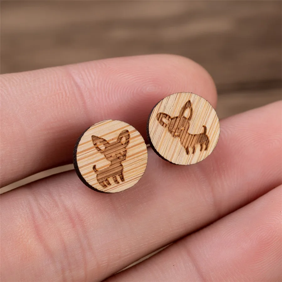 yiustar Animal Dog Earrings Wooden Round Stud Earring For Women Trendy Female Ear Jewelry Bohemian Bijoux | Украшения и