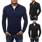 Мужской облегающий свитер-поло с молнией и длинными рукавами