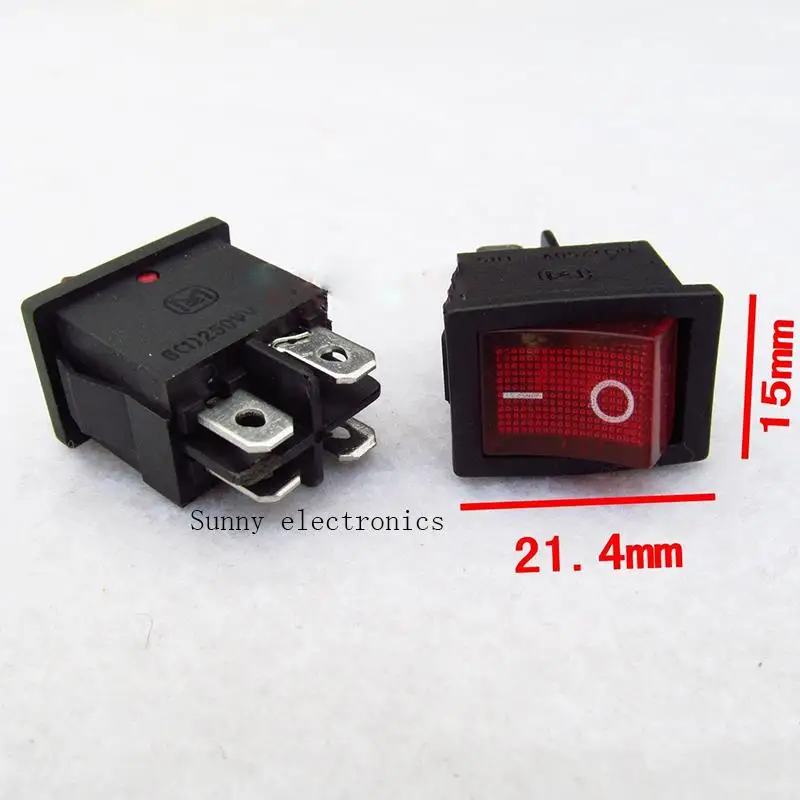 

10pcs/lot 4Pin 5A 250V Red LED illuminated Button Rocker Switch On - On Import Rocker Power Switches