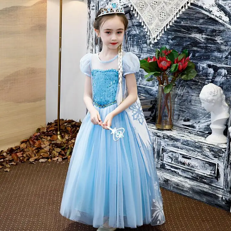 dress braid wands Платье Эльзы; Детский карнавальный костюм принцессы Золушки с косичкой и волшебной палочкой; маскарадный костюм Снежной Королевы; фантазийные платья для маленьких девочек+ накидка; Vestido - Color: dress braid wands