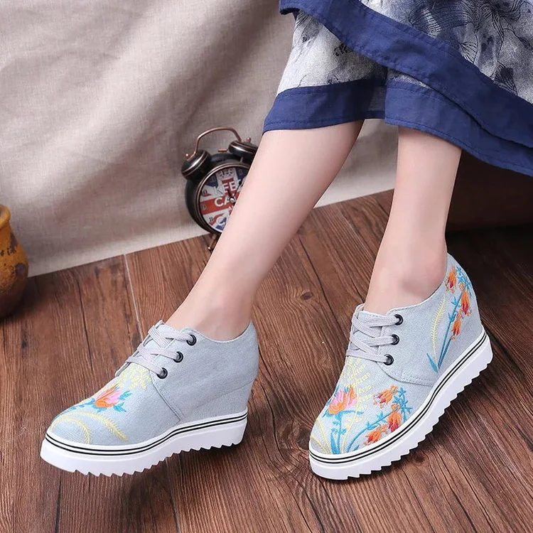 Fujin Brand 2019 Floral Spring Summer Autumn Hidden Heel Wedge Shoes Flower For Women Lace up Female Platform Slip on Pumps | Обувь