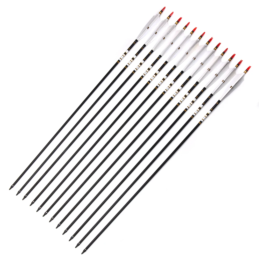 

32 Inches Shooting Arrow Spine 500 Mixed Carbon Arrows With Real Feature For Recurve Bow Hunting Achery