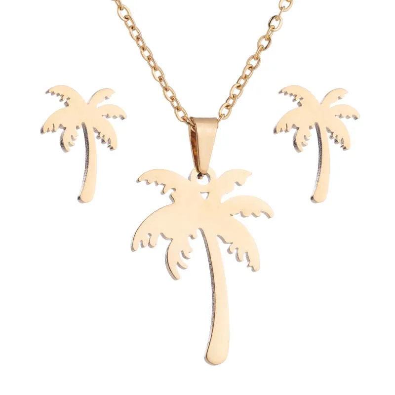 necklace set 051 Hfarich Мода Кролик Дерево Микки крест молния кулон из сердца с цветами ожерелье из нержавеющей стали ожерелье, комплект украшений для женщин - Окраска металла: necklace set 051