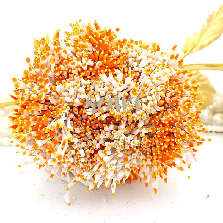 

Free Shipping Wholesale 1mm 800pcs Orange And White Colors Effect Double Heads Flower Pistil Stamen For Cake decoration And DIY